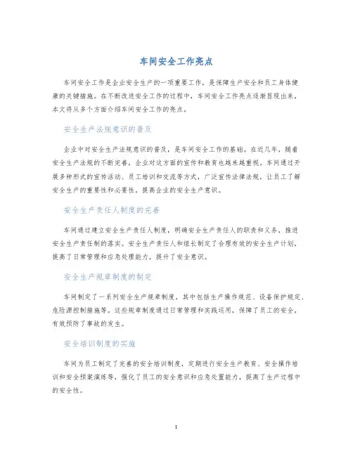 车间安全工作亮点