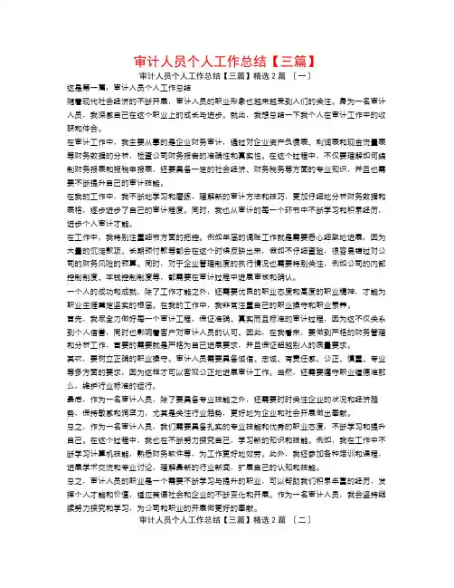 审计人员个人工作总结【三篇】2篇