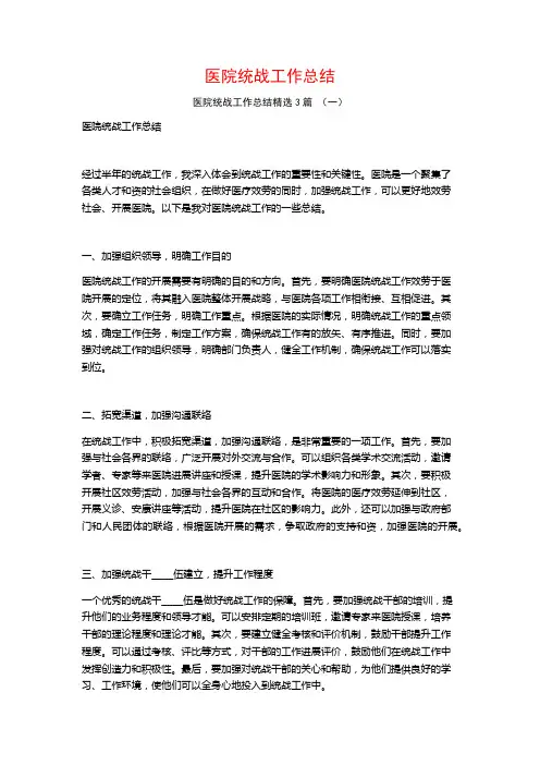 医院统战工作总结3篇