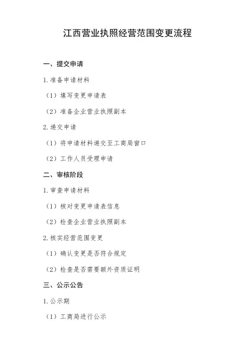 江西营业执照经营范围变更流程