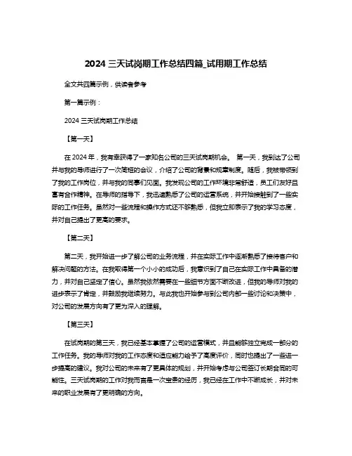 2024三天试岗期工作总结四篇_试用期工作总结