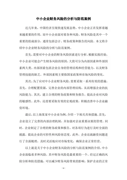 中小企业财务风险的分析与防范案例
