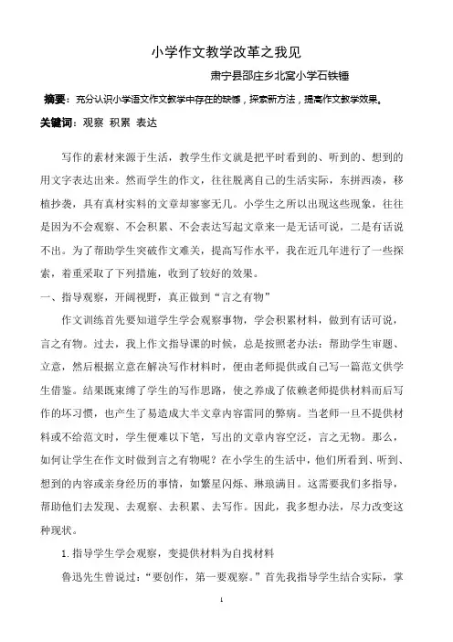 小学作文教学改革之我见论文