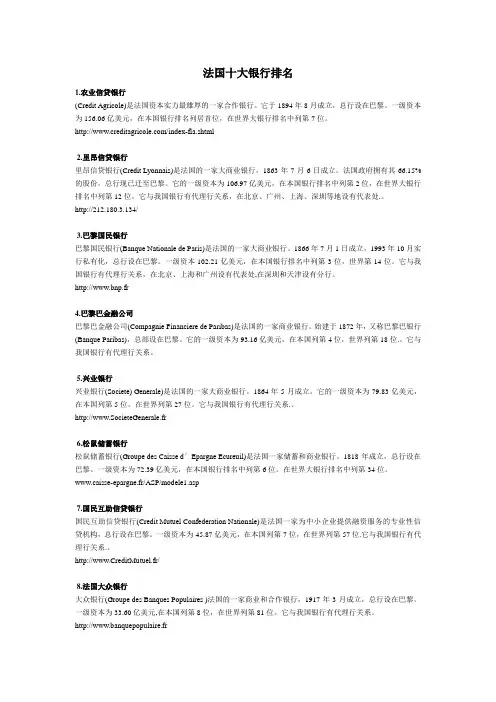 法国十大银行排名