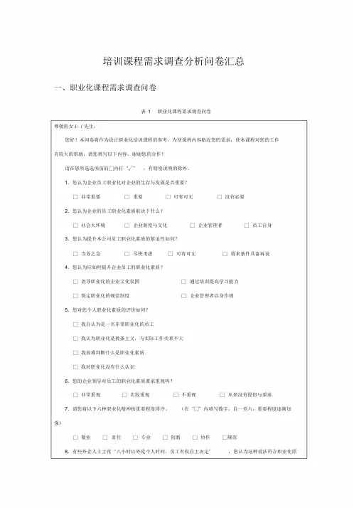 培训课程需求调查分析问卷汇总
