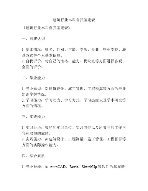 建筑行业本科自我鉴定表