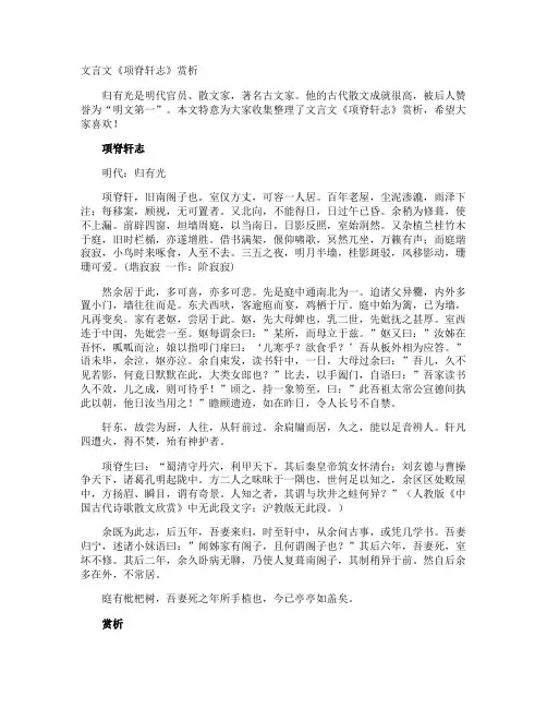 文言文《项脊轩志》赏析