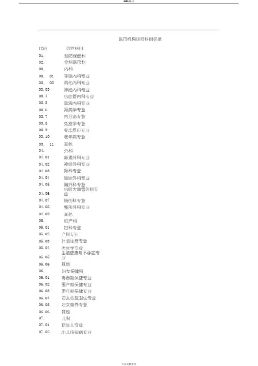 卫生部医疗机构诊疗科目名录
