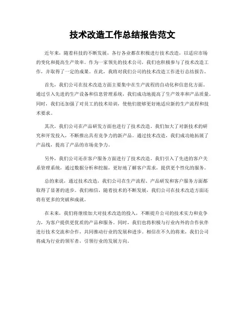 技术改造工作总结报告范文