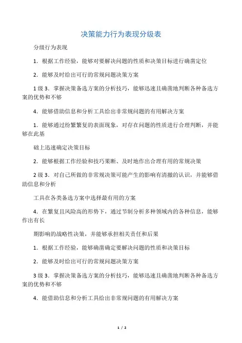决策能力行为表现分级表
