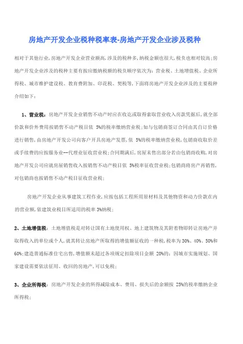 房地产开发企业税种税率表