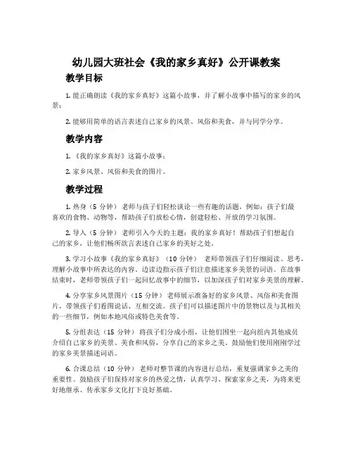幼儿园大班社会《我的家乡真好》公开课教案