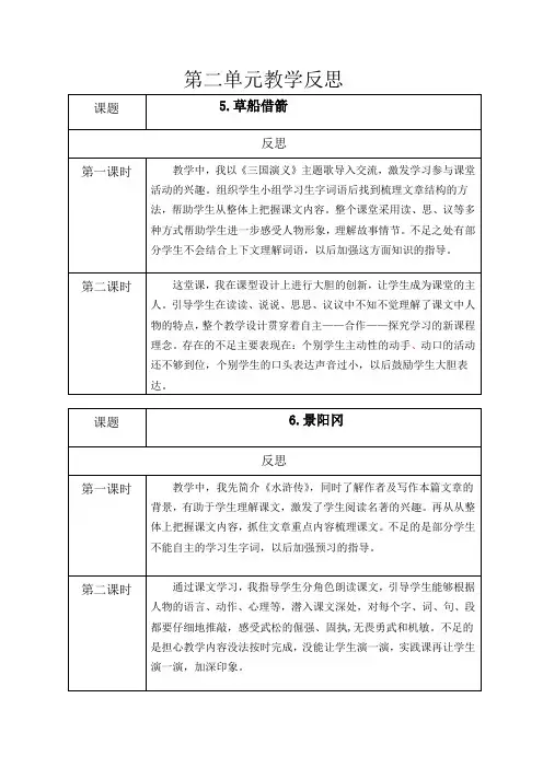部编版语文五年级下册第二单元教学反思