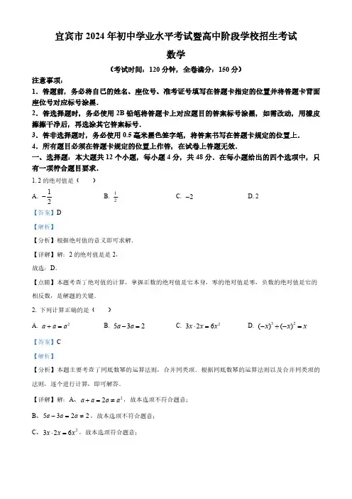 2024年四川省宜宾市中考数学真题(解析版)