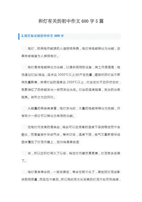 和灯有关的初中作文600字5篇
