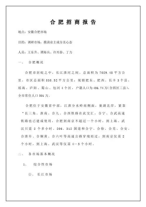 合肥招商市场调研报告实习调研报告工作总结报告