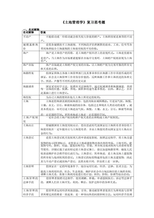 土地管理学复习思考题_201203