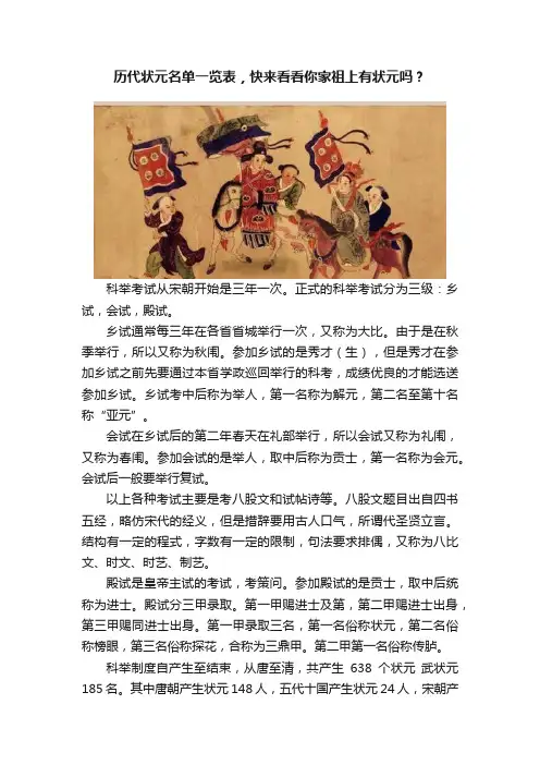 历代状元名单一览表，快来看看你家祖上有状元吗？
