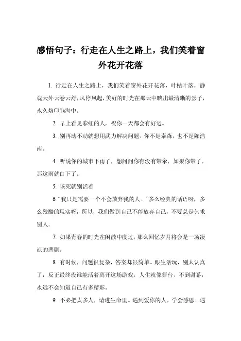 感悟句子：行走在人生之路上，我们笑着窗外花开花落