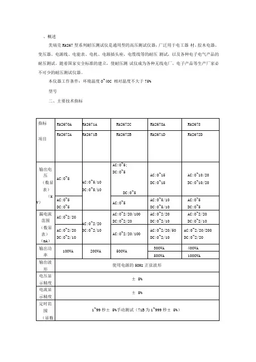 美瑞克耐压测试仪使用说明