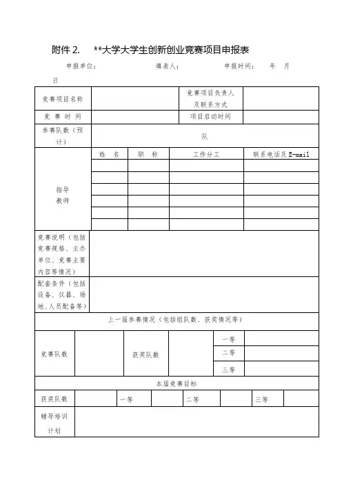 XX大学大学生创新创业竞赛项目申报表【模板】