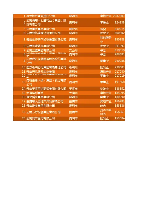 云南100强企业