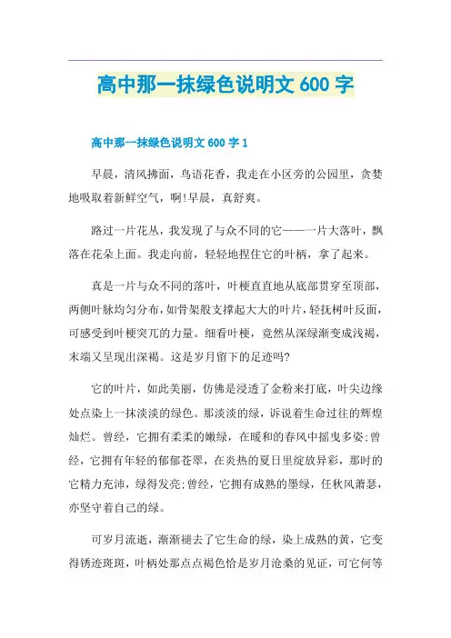 高中那一抹绿色说明文600字