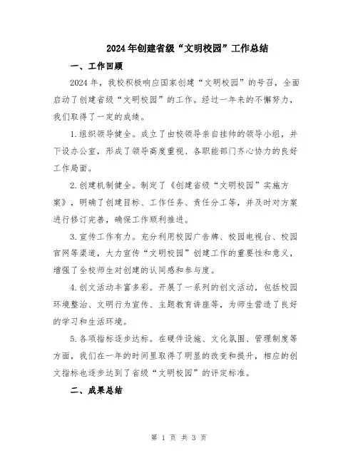 2024年创建省级“文明校园”工作总结