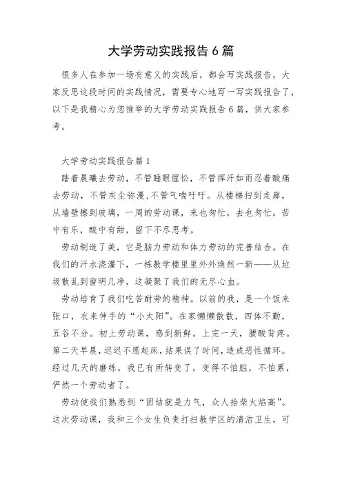 大学劳动实践报告6篇