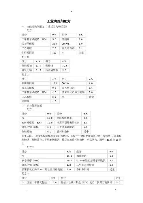 工业清洗剂配方