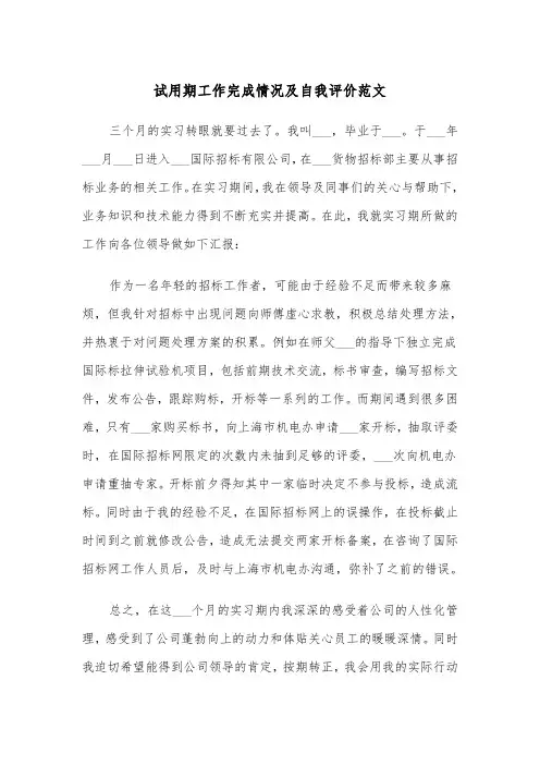 试用期工作完成情况及自我评价范文（2篇）