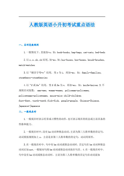 人教版英语小升初考试重点语法