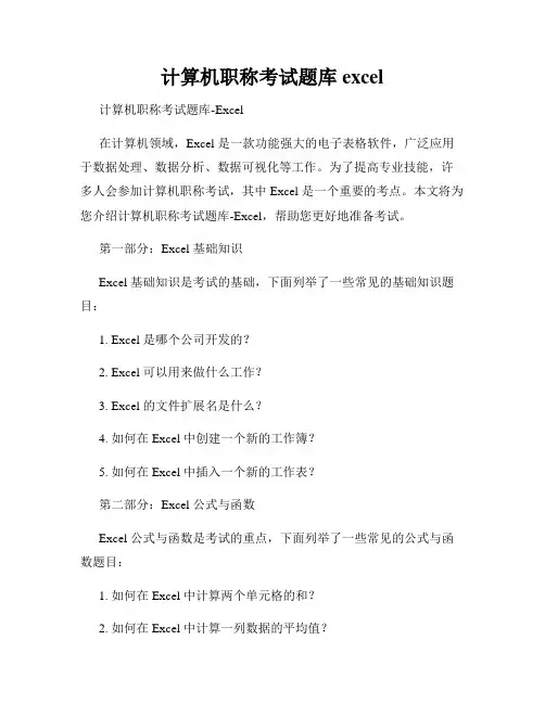 计算机职称考试题库excel
