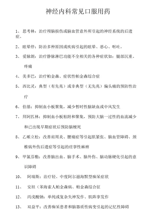 神经内科常用口服药