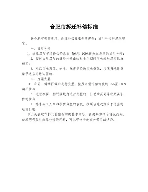 合肥市拆迁补偿标准