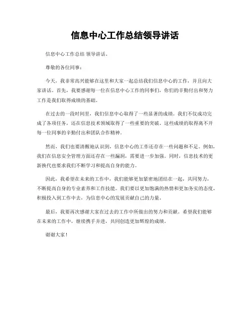 信息中心工作总结领导讲话