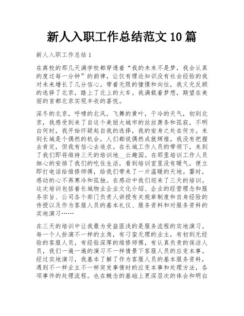 新人入职工作总结范文10篇