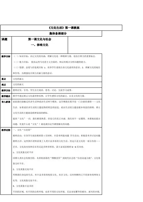 政治：1.1.1《体味文化》教案(新人教版必修3).doc