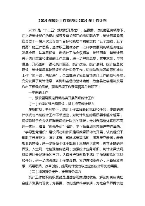 2019年统计工作总结和2019年工作计划