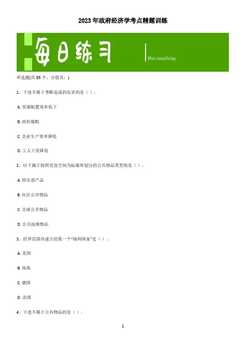 2023年政府经济学考点精题训练