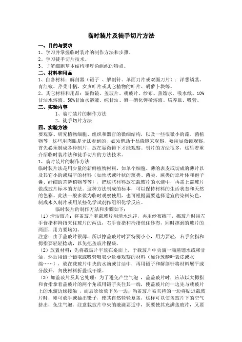 生物实验 临时装片及徒手切片方法