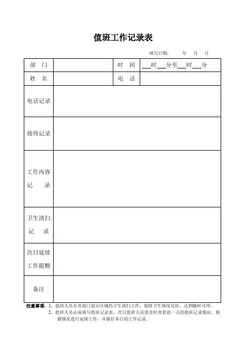 值班工作记录表