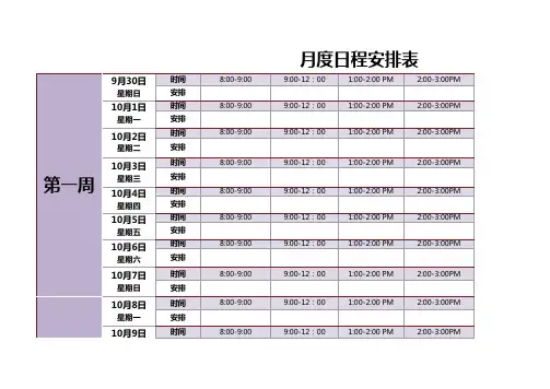 制造业企业行业月度日程安排表