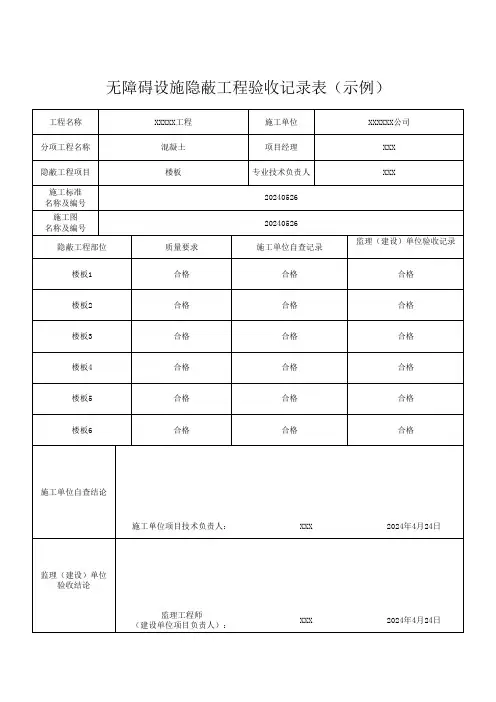 无障碍设施隐蔽工程验收记录表(示例)