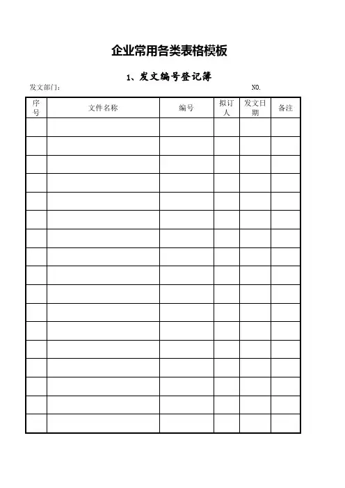 企业常用各类表格模板)