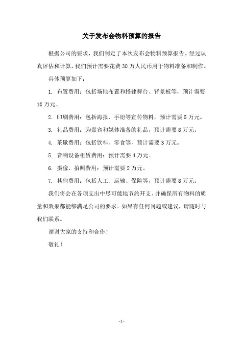 关于发布会物料预算的报告