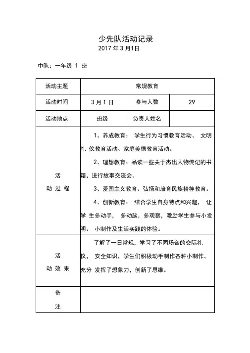 2017年春季少先队活动记录