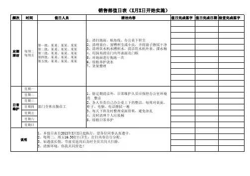 电商公司值日表模板