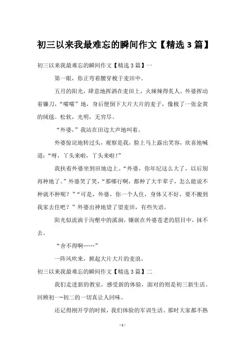 初三以来我最难忘的瞬间作文【3篇】