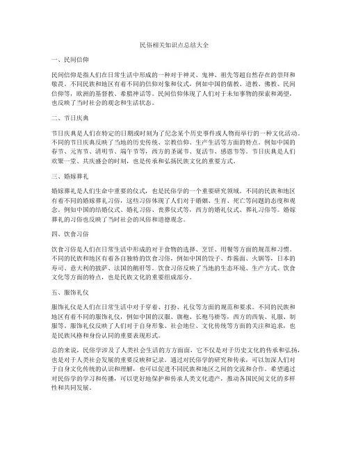 民俗相关知识点总结大全